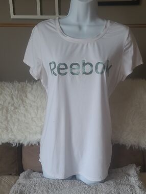 Reebok White Short-Sleeve Logo Tee with Green Accent